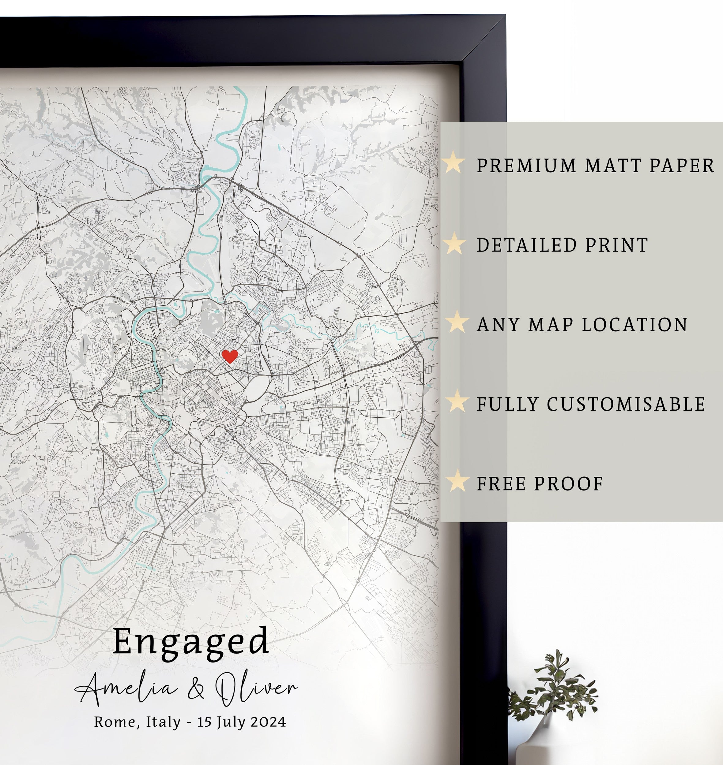 Engagement Gift For Engaged Couple, Engagement Map & Image Print