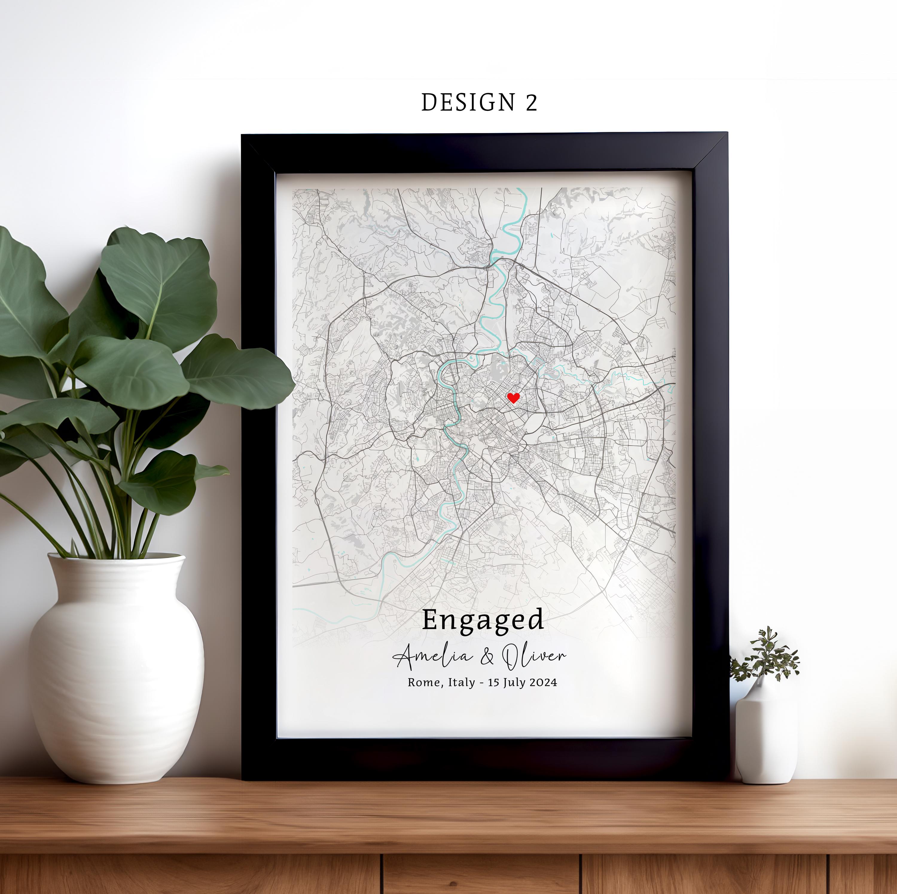 Engagement Gift For Engaged Couple, Engagement Map & Image Print