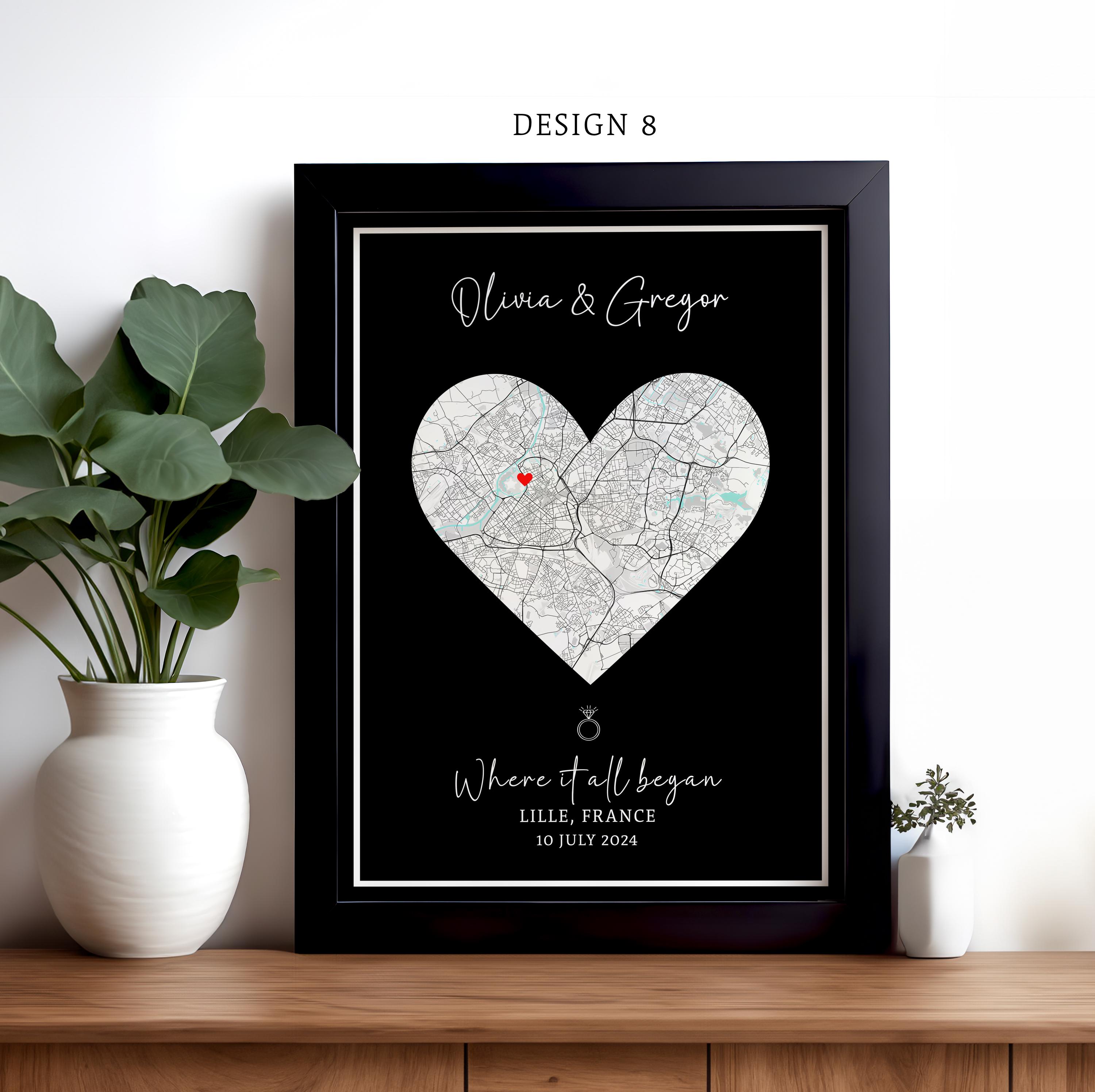 Engagement Print, Custom Multi-Design Map